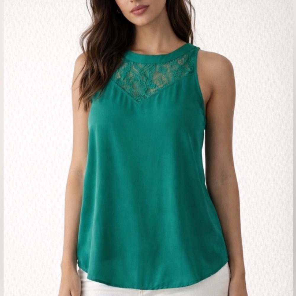 Lush Emerald Green Lace High Neck Sway Tank Top | Nordstrom | Size L